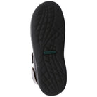 The image displays the black rubber sole of Josef Seibel Mens Rafe Brown sandals, featuring a textured crisscross pattern and a green and black Josef Seibel label at the center.