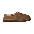 The UGG Men's Tasman Baxter Chestnut features a brown suede upper, decorative ankle trim, low back, UGGplush lining, and a flat rubber sole.