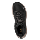 Top view of the TEVA Women's Grandview Max GORE-TEX Black hiking boots featuring patterned laces, mesh, textured toe material, and visible logo inside these waterproof boots.
