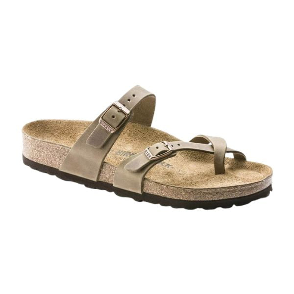 Brown sandal with a strap on a white background