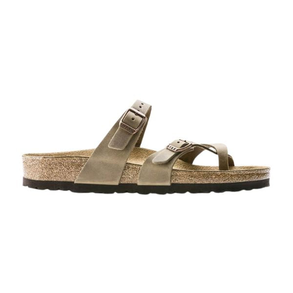 Brown sandal with two straps on a white background