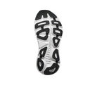 The image shows the sole of the HOKA Womens Gaviota 5 (Medium) Black/White sneaker, featuring a white base with bold black rubber grip patterns and a Stabilizing H-Frame for enhanced traction, style, and potential foot pain relief.