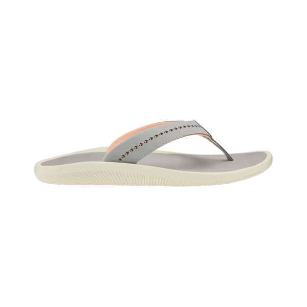 Gray flip-flop sandal with a white sole on a white background