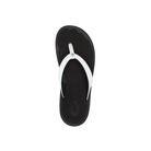 OLUKAI Women’s Ohana Lahi White Sand/Black sandal with thong strap, viewed from above on white background.