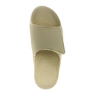 Top view of SOVELLA Sovella Men's PF Velcro Slide Bone with textured strap, arch support, and cushioned footbed.