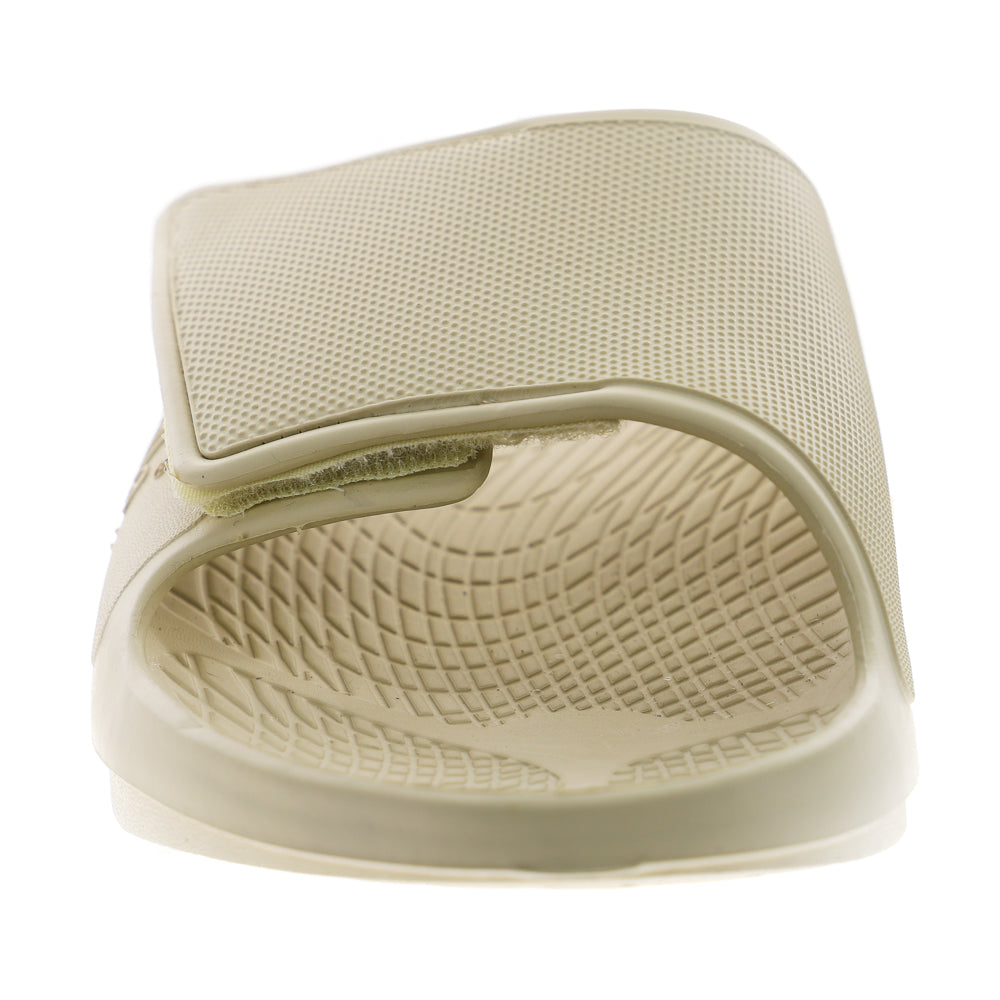 A close-up of the Sovella Men's PF Velcro Slide Bone, featuring cushioned arch support for all-day comfort.