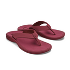 The OLUKAI Womens Ohana sandals in Red Earth/Bordeaux feature thick soles, Wide straps, and an anatomical footbed for comfort, shown here on a white background.