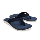 A pair of OLUKAI Mens Ohana sandals in Deep Blue/White, shown on a white background—water-resistant and stylish, offering comfort and support ideal for plantar fasciitis.
