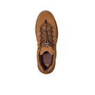Top view of a single UGG Mens Captrail Low Chestnut sneaker by UGG in waterproof suede with textured lace-up, visible stitching, Spider Rubber sole, and UGG logo on the insole, shown on a white background.