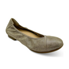 The REVERE Women’s Nairobi in Beige/Champagne features a taupe lizard-print texture, rounded toe, and low heel for comfortable ballet-flat style, shown against a white background.