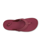 A single OLUKAI Womens Ohana sandal in Red Earth/Bordeaux with a Wide strap and fish hook logo on the anatomical footbed, shown from above on a white background.