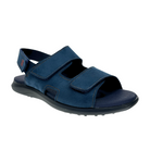 The ARCOPEDICO Womens Sumava Sandal Blue features adjustable hook-and-loop closures, an open toe and heel, a black sole with visible stitching, and a comfy casual design—perfect for everyday wear and relieving foot pain.