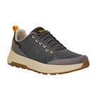 The Teva Mens Ellwood Dark Grey sneaker by Teva features a gray design with beige accents, thick beige and brown sole, orange branding, and gray laces. Made with recycled materials, its shown on a white background.