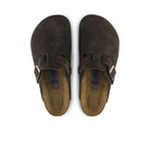 A pair of BIRKENSTOCK Mens Boston Soft Footbed Mocha clogs with adjustable side buckles, viewed from above on a white background.