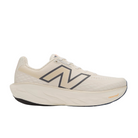The New Balance Mens Fresh Foam X 1080v14 Wide Sea Salt running shoe features Fresh Foam X cushioning, a thick white sole, a black N logo on the side, and black accents on the outsole at the heel and toe.