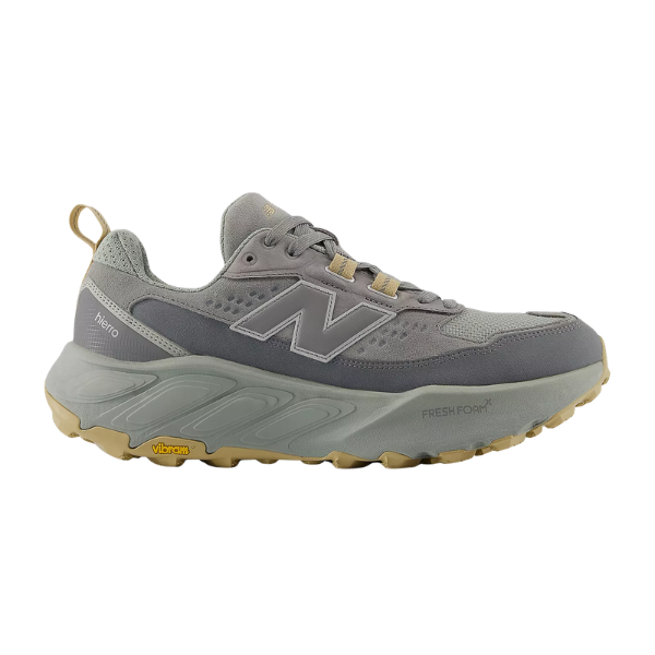Gray New Balance hiking shoe on a white background