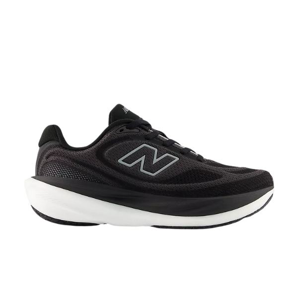 NEW BALANCE Women's 1080v15 Wide Black/White with cushioned sole, mesh upper, and side N logo in profile view.