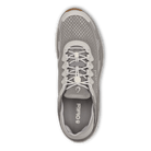 Top view of the Olukai Mens Ahi Ash/Sterling by OLUKAI—a gray athletic shoe with white laces, mesh upper, and branded insole, designed for barefoot comfort and perfect as waterman footwear.