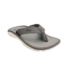 A single OLUKAI Mens Ohana Graphite sandal with a thick strap, anatomical footbed, and light-colored sole is water-resistant and shown on a plain white background.