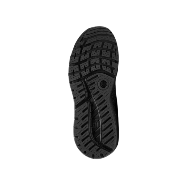 The BROOKS Brooks Mens Beast GTS 24 Wide Grey features a black rubber sole with a textured tread for maximum support and foot pain relief, shown from the bottom against a white background.