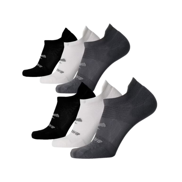 Brooks Unisex No Show 6-Pack Grey/White/Black