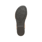 The image displays the sole of the Dansko Womens Rowan Honey Distressed sandal by DANSKO, featuring a leaf-patterned tread and central Dansko logo, photographed against a white background.