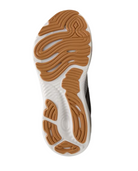 The image shows the sole of the BROOKS Glycerin GTS 22 Womens running shoe in White/Grey/Black, featuring a wavy, textured gum-colored tread on a white base for grip and flexibility. The background is plain white.