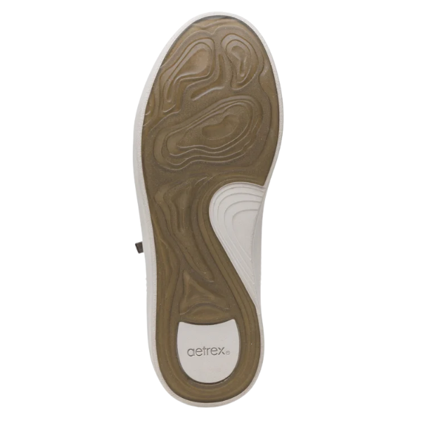 Close-up of a shoe sole with 'getrex' branding on a white background