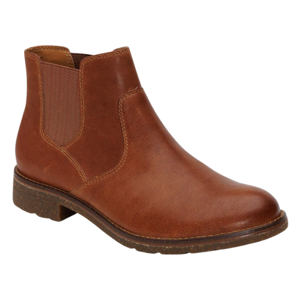 Brown leather ankle boot on a white background