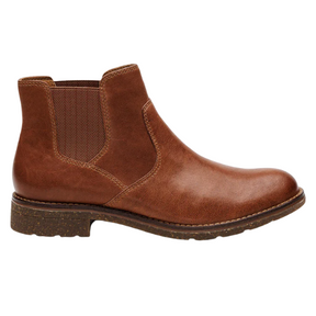 Brown leather Chelsea boot on a white background