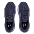 A pair of BROOKS Women's Ghost Max 3 running shoes in Night Shadow/Ebony/Purple are shown from above on a white background, featuring cushioned mesh uppers, black laces, and "BROOKS" visible on the insoles.
