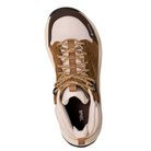 Top view of the TEVA Women's Grandview Max GORE-TEX Honey hiking boot, featuring tan laces, a breathable upper in brown and beige tones, and the Teva logo on the side and heel.