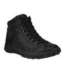 The Taos Women's Trail Mix Black by TAOS is a black high-top sneaker with textured finish, black laces, rugged sole, and visible stitching. It combines boot-like comfort and style with a supportive footbed. Shown on a plain white background.