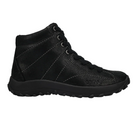 The TAOS Taos Women's Trail Mix Black is a black high-top sneaker featuring black laces, visible stitching, a textured rubber sole, and a supportive footbed—perfect for comfort on the go. Side view shown.
