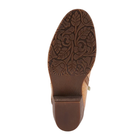 The image shows the sole of the SPRING STEP Spring Step Women's Daintylady Boot in Camel, featuring an intricate floral and leaf pattern etched into its sturdy, textured tread—reflecting the brand's signature craftsmanship.