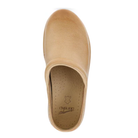 Top view of a single Dansko Women's Honey Pro Cloud clog in tan by DANSKO, featuring a rounded toe, memory foam footbed, and perforated insole, shown on a white background.