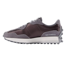 Side view of a NEW BALANCE Women's 327 Black/Castlerock running shoe with a white sole for foot pain relief.