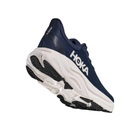 HOKA Men's Arahi 8 Wide in Varsity Navy/White, shown from back and side with thick white and black sole.