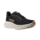 HOKA Women's Arahi 8 Wide Black/Rose Gold running shoe with a thick white sole and rose gold logo, shown angled on white.