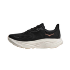 HOKA Women's Arahi 8 Wide in black with a white sole and rose gold logo, viewed from the left.