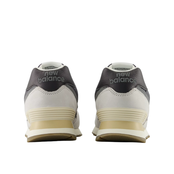 Rear view of NEW BALANCE Men's 574 Grey/Silver sneakers, a versatile running shoe with beige accents.