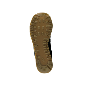 Brown rubber sole of NEW BALANCE Men's 574 Brown/Silver sneaker, showing the tread pattern from below.