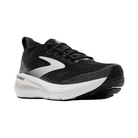 BROOKS Men's Glycerin GTS 23 Wide in black/white, thick sole and mesh upper, side front view.