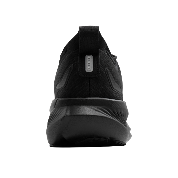 Rear view of BROOKS Men's Glycerin GTS 23 Wide Black/Black with structured support and textured sole on white background.