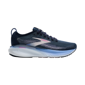 BROOKS Adrenaline GTS 25 Women's Navy/Pink running shoes with mesh upper, great for plantar fasciitis, side view.
