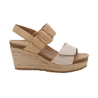 AETREX W Ashley Offwhite wedges with jute-wrapped sole, arch support, two straps, and gold ankle buckle.