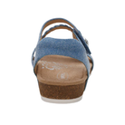 AETREX Women's Jillian Denim sandal with cork wedge and memory foam, shown from the back.