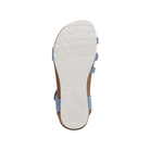 Bottom view of Aetrex Women's Jillian Denim sandals with a white floral sole and light blue straps—by AETREX.