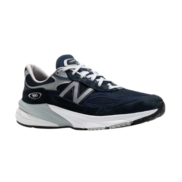 NEW BALANCE Women's W990NV6 Wide running shoe in Navy/White with FuelCell cushioning and mesh upper.