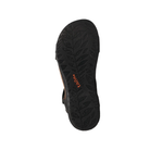Black sole with textured leaf-like tread and orange TAOS logo, inspired by Italian leather. Taos Women's Wonderful Black.